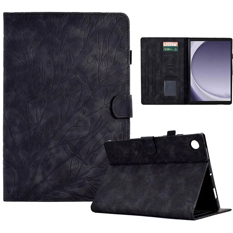 For Samsung Galaxy Tab A9 Case Card Holder Imprinted Tree Leather Tablet Cover