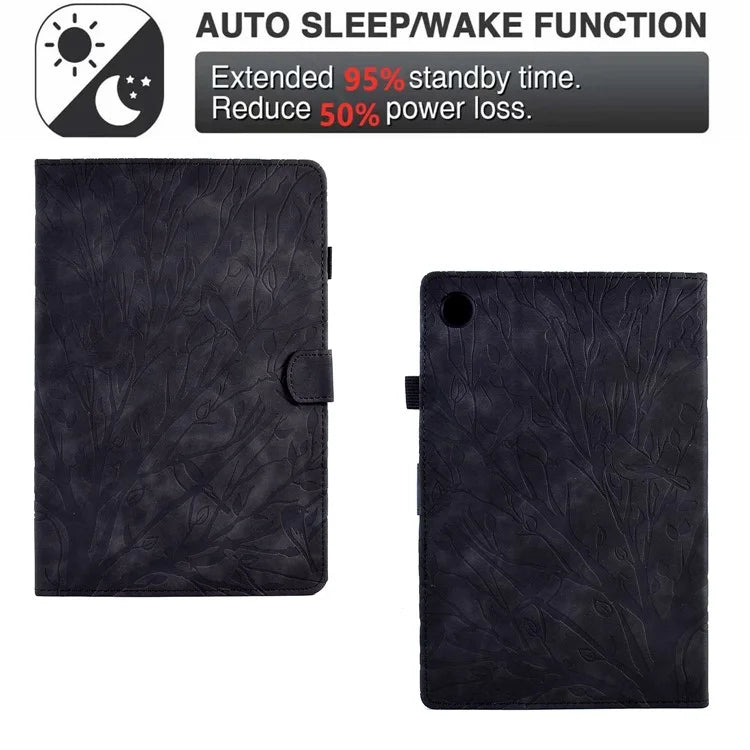 For Samsung Galaxy Tab A9 Case Card Holder Imprinted Tree Leather Tablet Cover