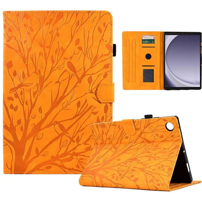 For Samsung Galaxy Tab A9 Case Card Holder Imprinted Tree Leather Tablet Cover