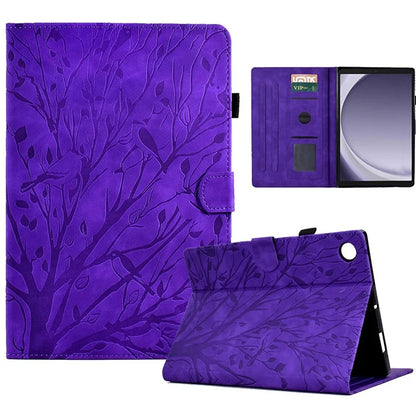 For Samsung Galaxy Tab A9 Case Card Holder Imprinted Tree Leather Tablet Cover