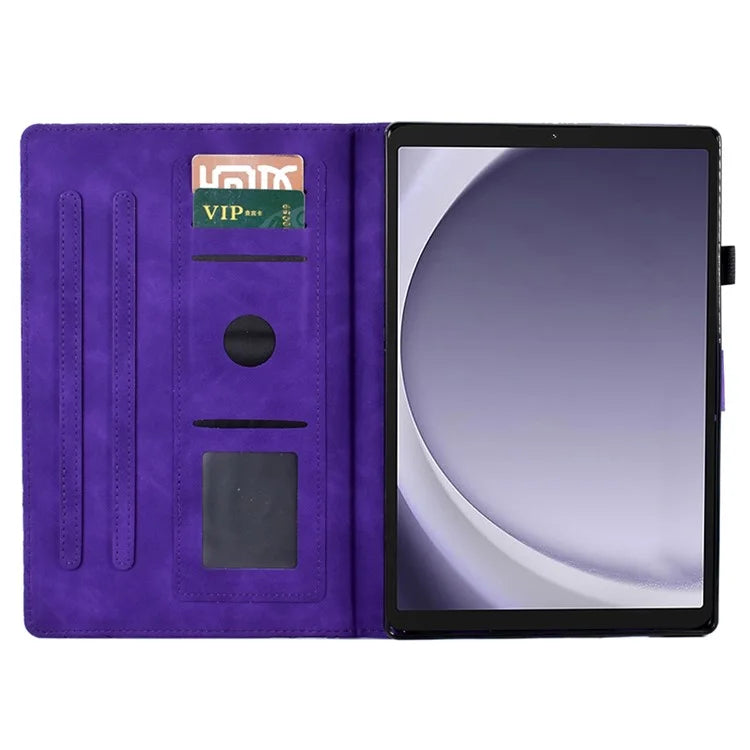 For Samsung Galaxy Tab A9 Case Card Holder Imprinted Tree Leather Tablet Cover