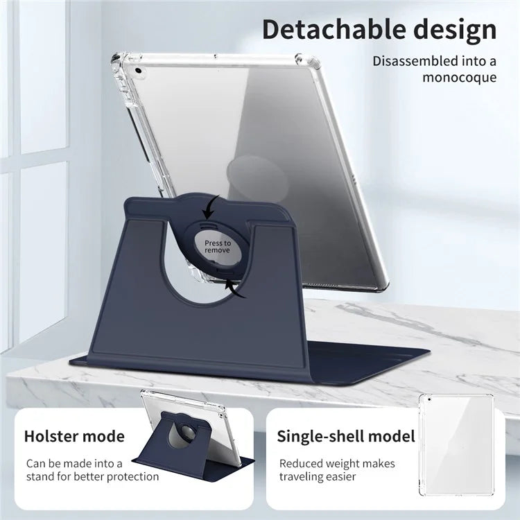 For iPad 10.2 (2021) / (2019) / (2020) Kickstand Case PU+Acrylic Detachable Tablet Cover