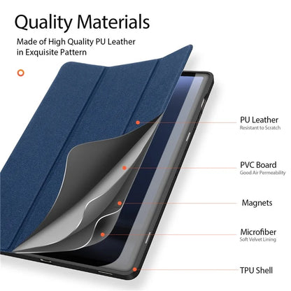 DUX DUCIS Domo Series for Samsung Galaxy Tab S9 FE+ Tri-fold Stand Case Leather Business Smart Tablet Cover