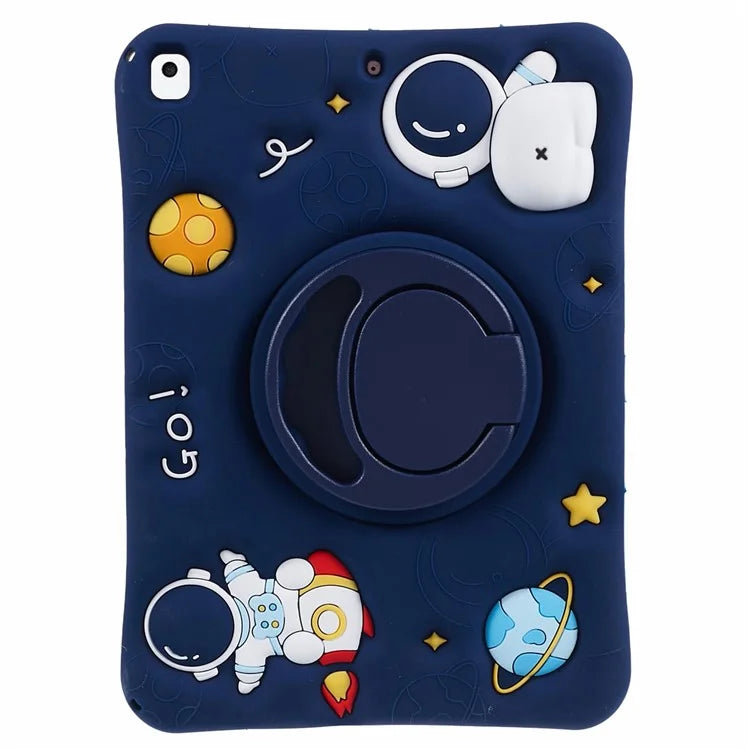 For iPad 10.2 (2021) / (2019) / (2020) / iPad Air 10.5 inch (2019) Silicone Case Astronaut Design Kickstand Tablet Cover with Strap