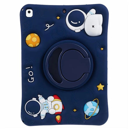 For iPad 10.2 (2021) / (2019) / (2020) / iPad Air 10.5 inch (2019) Silicone Case Astronaut Design Kickstand Tablet Cover with Strap