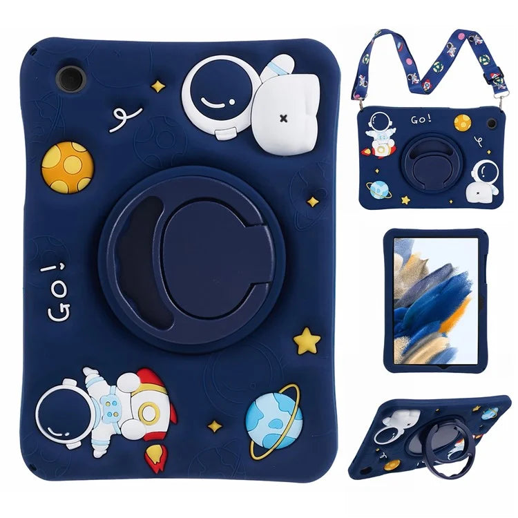 For Samsung Galaxy Tab A8 10.5 (2021) / (2022) Kickstand Case Astronaut Design Tablet Cover with Lanyard