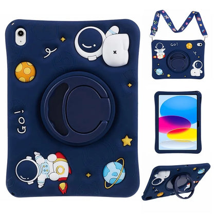 For iPad 10.9 (2022) Kickstand Case Astronaut Design Silicone Tablet Protector with Strap