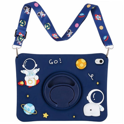For iPad 10.9 (2022) Kickstand Case Astronaut Design Silicone Tablet Protector with Strap