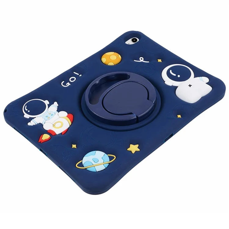For iPad 10.9 (2022) Kickstand Case Astronaut Design Silicone Tablet Protector with Strap