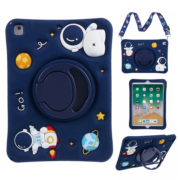 For iPad 9.7-inch (2017) / (2018) / iPad Air (2013) / Air 2 Case Kickstand Tablet Cover with Lanyard