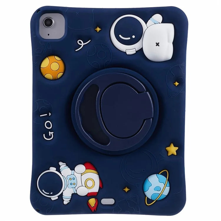 For iPad Air (2020) / (2022) Protective Kickstand Case Astronaut Design Silicone Tablet Cover with Strap