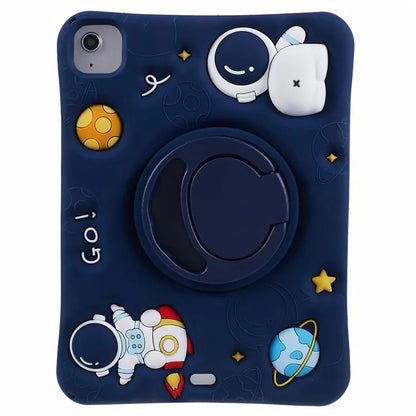 For iPad Air (2020) / (2022) Protective Kickstand Case Astronaut Design Silicone Tablet Cover with Strap