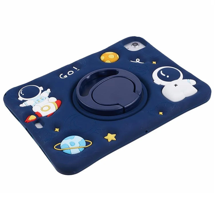 For iPad Air (2020) / (2022) Protective Kickstand Case Astronaut Design Silicone Tablet Cover with Strap