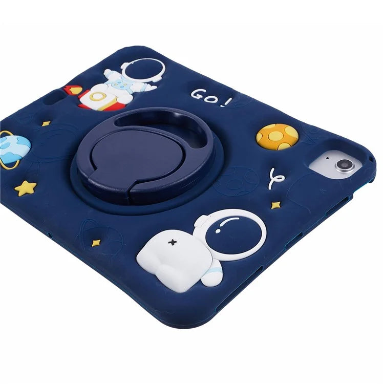 For iPad Air (2020) / (2022) Protective Kickstand Case Astronaut Design Silicone Tablet Cover with Strap
