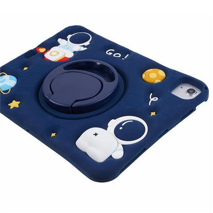 For iPad Air (2020) / (2022) Protective Kickstand Case Astronaut Design Silicone Tablet Cover with Strap