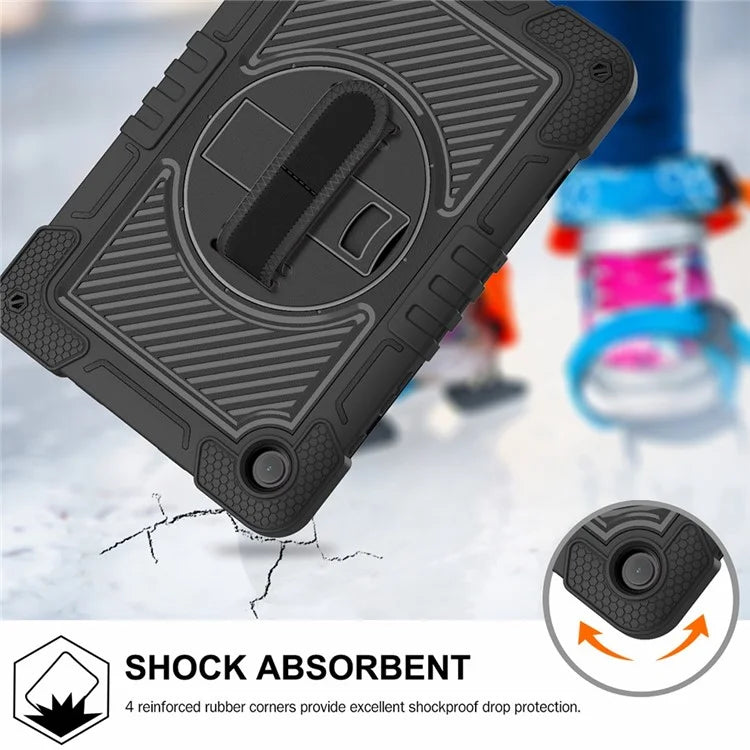 For Samsung Galaxy Tab A9+ Kickstand Case Silicone+PC Protective Cover with Wrist Band / Shoulder Strap