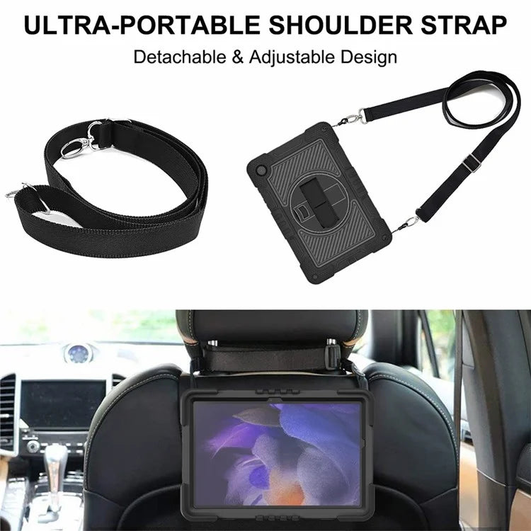 For Samsung Galaxy Tab A9+ Kickstand Case Silicone+PC Protective Cover with Wrist Band / Shoulder Strap