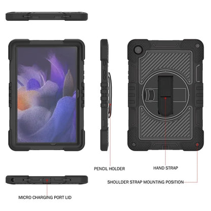 For Samsung Galaxy Tab A9+ Kickstand Case Silicone+PC Protective Cover with Wrist Band / Shoulder Strap