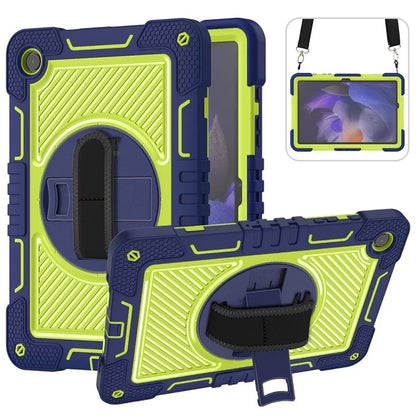 For Samsung Galaxy Tab A9+ Kickstand Case Silicone+PC Protective Cover with Wrist Band / Shoulder Strap