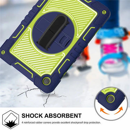 For Samsung Galaxy Tab A9+ Kickstand Case Silicone+PC Protective Cover with Wrist Band / Shoulder Strap