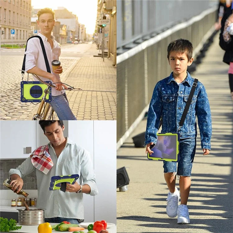 For Samsung Galaxy Tab A9+ Kickstand Case Silicone+PC Protective Cover with Wrist Band / Shoulder Strap