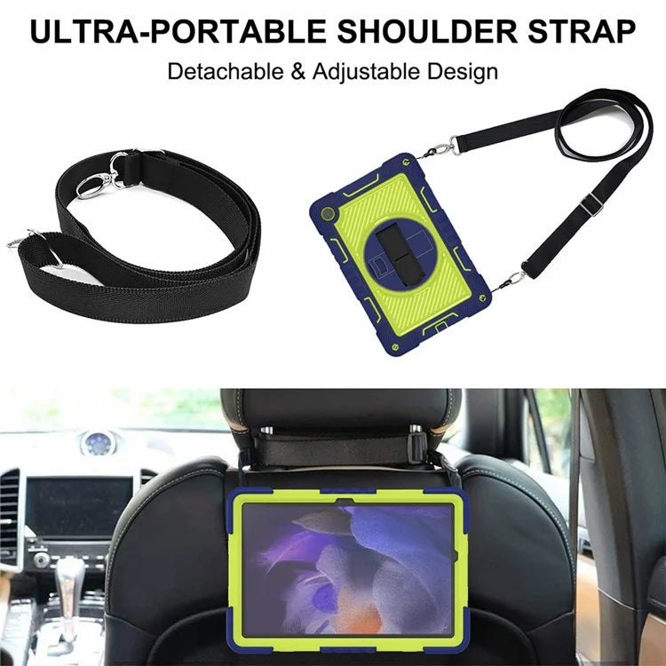 For Samsung Galaxy Tab A9+ Kickstand Case Silicone+PC Protective Cover with Wrist Band / Shoulder Strap