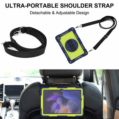 For Samsung Galaxy Tab A9+ Kickstand Case Silicone+PC Protective Cover with Wrist Band / Shoulder Strap