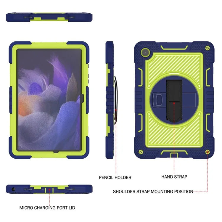 For Samsung Galaxy Tab A9+ Kickstand Case Silicone+PC Protective Cover with Wrist Band / Shoulder Strap