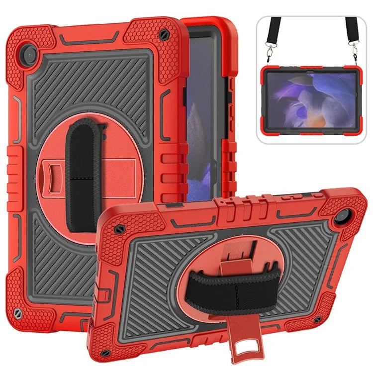 For Samsung Galaxy Tab A9+ Kickstand Case Silicone+PC Protective Cover with Wrist Band / Shoulder Strap