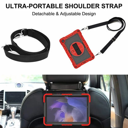 For Samsung Galaxy Tab A9+ Kickstand Case Silicone+PC Protective Cover with Wrist Band / Shoulder Strap