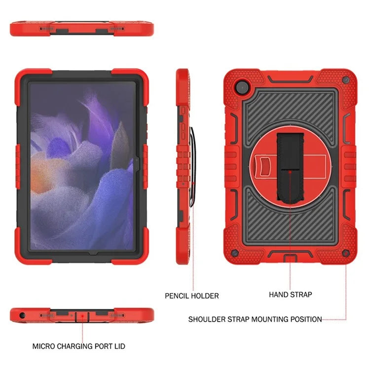 For Samsung Galaxy Tab A9+ Kickstand Case Silicone+PC Protective Cover with Wrist Band / Shoulder Strap