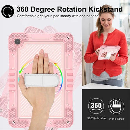 For Samsung Galaxy Tab A9+ Kickstand Case Silicone+PC Protective Cover with Wrist Band / Shoulder Strap