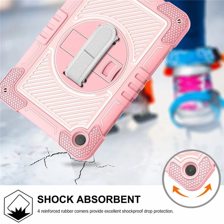 For Samsung Galaxy Tab A9+ Kickstand Case Silicone+PC Protective Cover with Wrist Band / Shoulder Strap