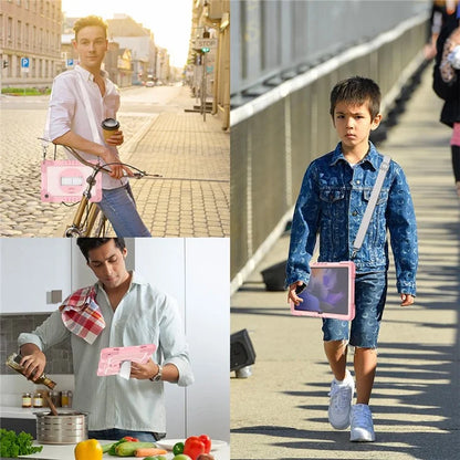 For Samsung Galaxy Tab A9+ Kickstand Case Silicone+PC Protective Cover with Wrist Band / Shoulder Strap