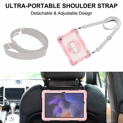 For Samsung Galaxy Tab A9+ Kickstand Case Silicone+PC Protective Cover with Wrist Band / Shoulder Strap