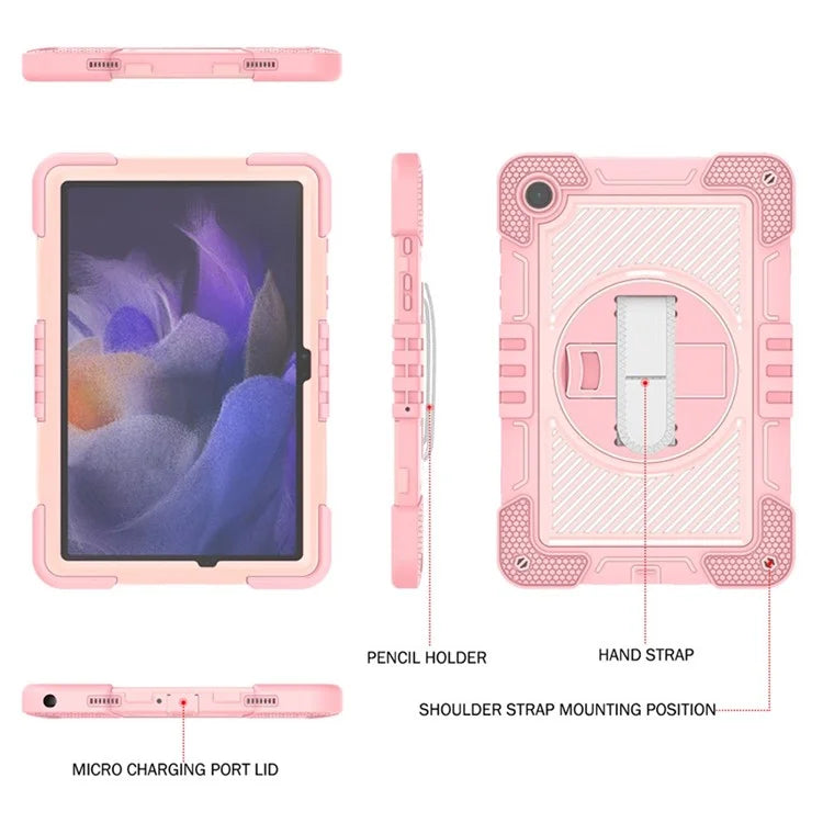 For Samsung Galaxy Tab A9+ Kickstand Case Silicone+PC Protective Cover with Wrist Band / Shoulder Strap