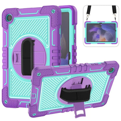 For Samsung Galaxy Tab A9+ Kickstand Case Silicone+PC Protective Cover with Wrist Band / Shoulder Strap