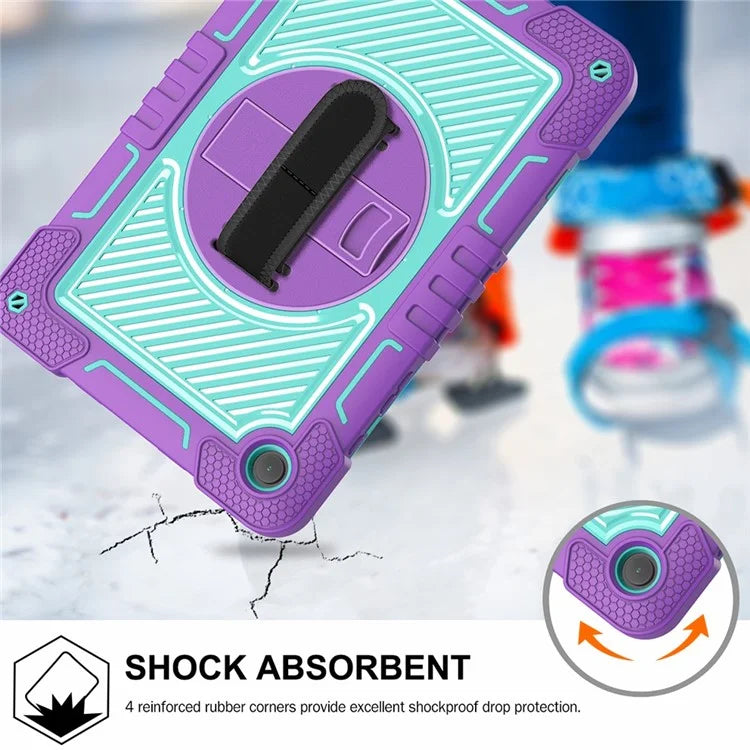 For Samsung Galaxy Tab A9+ Kickstand Case Silicone+PC Protective Cover with Wrist Band / Shoulder Strap