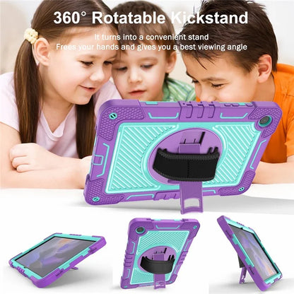 For Samsung Galaxy Tab A9+ Kickstand Case Silicone+PC Protective Cover with Wrist Band / Shoulder Strap
