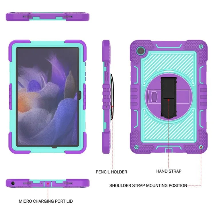 For Samsung Galaxy Tab A9+ Kickstand Case Silicone+PC Protective Cover with Wrist Band / Shoulder Strap