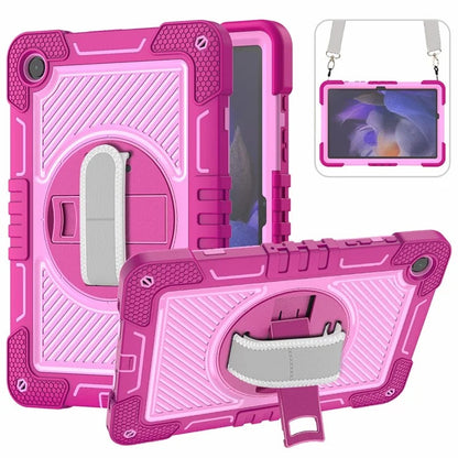 For Samsung Galaxy Tab A9+ Kickstand Case Silicone+PC Protective Cover with Wrist Band / Shoulder Strap