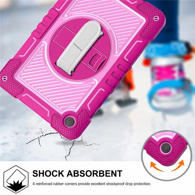 For Samsung Galaxy Tab A9+ Kickstand Case Silicone+PC Protective Cover with Wrist Band / Shoulder Strap