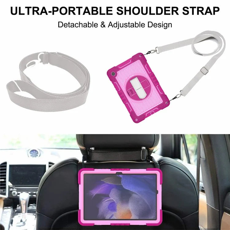 For Samsung Galaxy Tab A9+ Kickstand Case Silicone+PC Protective Cover with Wrist Band / Shoulder Strap