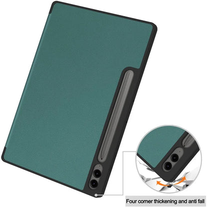 For Samsung Galaxy Tab S9 FE+ / Tab S9+ Case PU Leather+TPU Auto Sleep / Wake Tablet Cover with Pencil Holderish Green