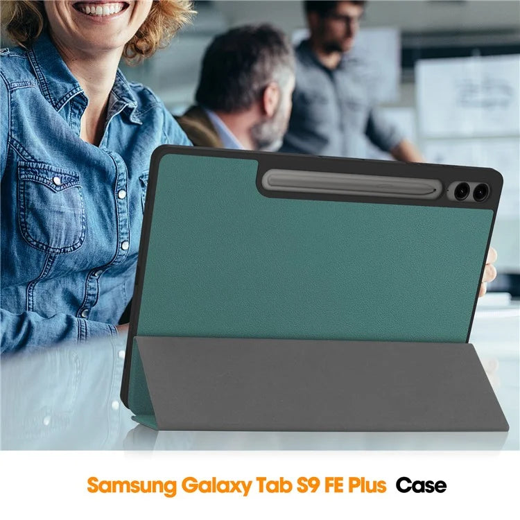 For Samsung Galaxy Tab S9 FE+ / Tab S9+ Case PU Leather+TPU Auto Sleep / Wake Tablet Cover with Pencil Holderish Green