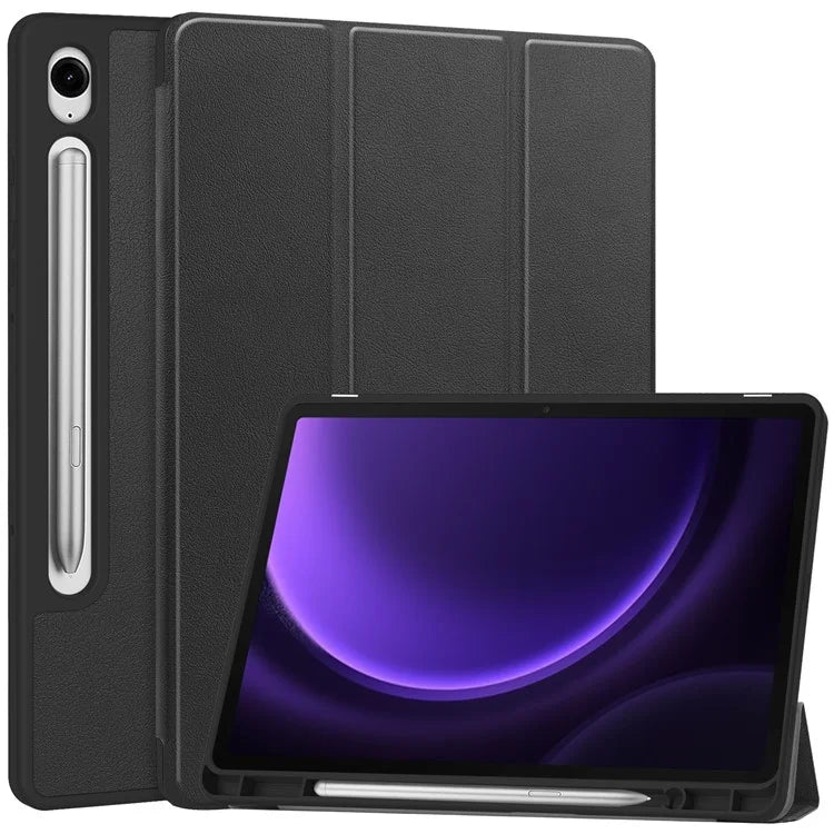 For Samsung Galaxy Tab S9 FE / Tab S9 Smart Case PU Leather+TPU Trifold Stand Tablet Cover with Pencil Holder