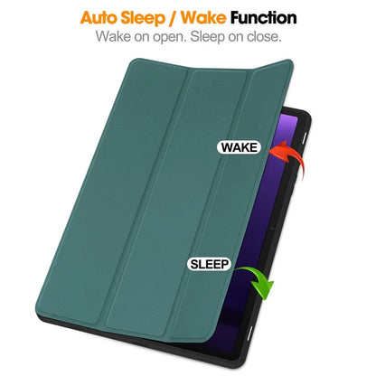 For Samsung Galaxy Tab S9 FE / Tab S9 Smart Case PU Leather+TPU Trifold Stand Tablet Cover with Pencil Holderish Green