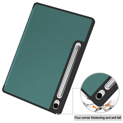 For Samsung Galaxy Tab S9 FE / Tab S9 Smart Case PU Leather+TPU Trifold Stand Tablet Cover with Pencil Holderish Green