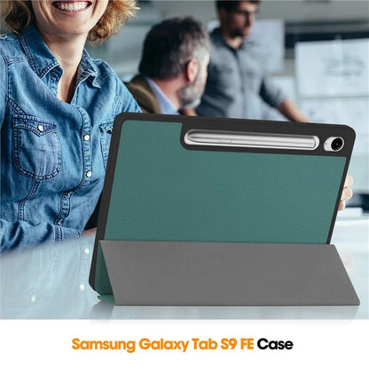 For Samsung Galaxy Tab S9 FE / Tab S9 Smart Case PU Leather+TPU Trifold Stand Tablet Cover with Pencil Holderish Green