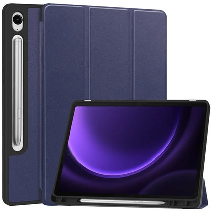 For Samsung Galaxy Tab S9 FE / Tab S9 Smart Case PU Leather+TPU Trifold Stand Tablet Cover with Pencil Holder